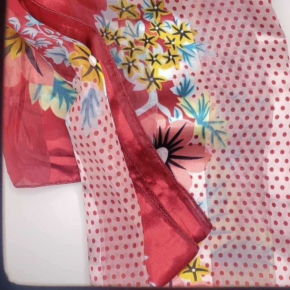 Red summer scarf floral polka-dot shawl wrap
